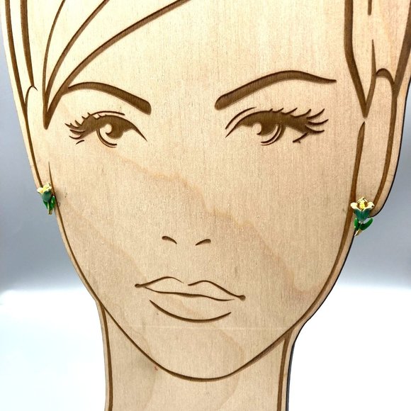 Tiny Blue Enamel Tulip Earrings, Floral Studs, Vintage Fashion on Gold Tone - Picture 4 of 5